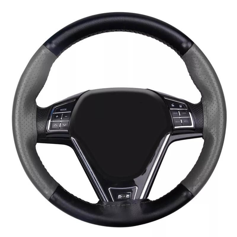Husa Volan Premium cu Piele Neagra si Gri Perforata pe Lateral