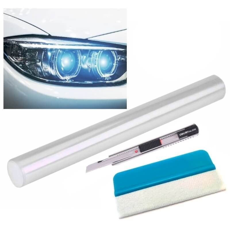 Kit Folie Protectie Faruri 100x40cm cu Racleta Montaj si Cutter