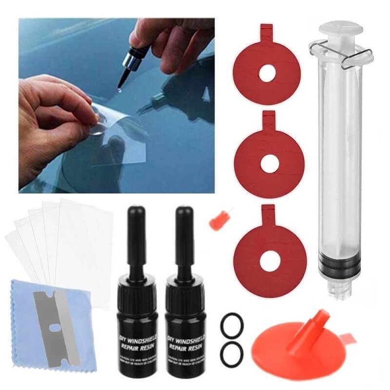 Kit reparatie fisuri, crapaturi si ciobituri din parbriz cu 2 sticlute